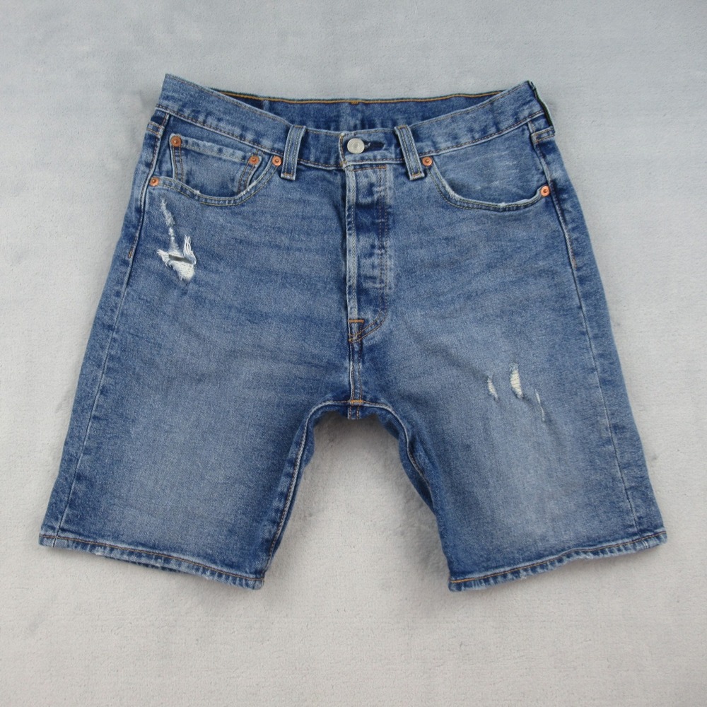 Levi's 501 Original Shorts Mens 32 Blue Distressed Denim Button Fly Cut Off